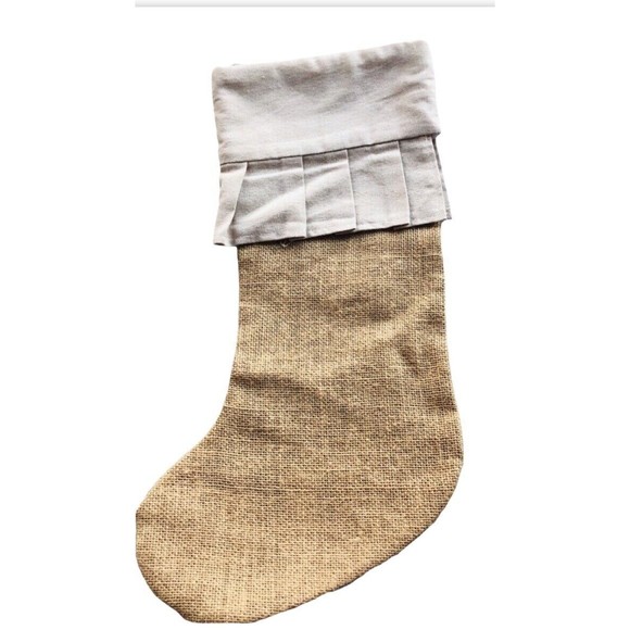 Christmas MOM Stocking‎ Ruffled Design Jute Burlap - Picture 2 of 3